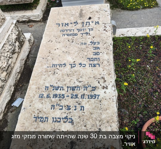 מצבה עם כיתוב בעברית ותאריך פטירה